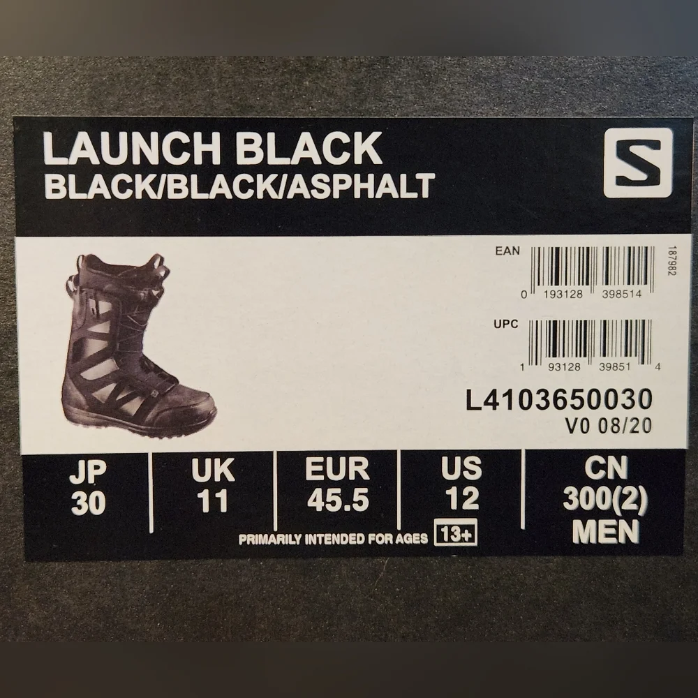 Like New! Salomon Launch Men's 12 Black Snowboarding Boots w/ Box Included